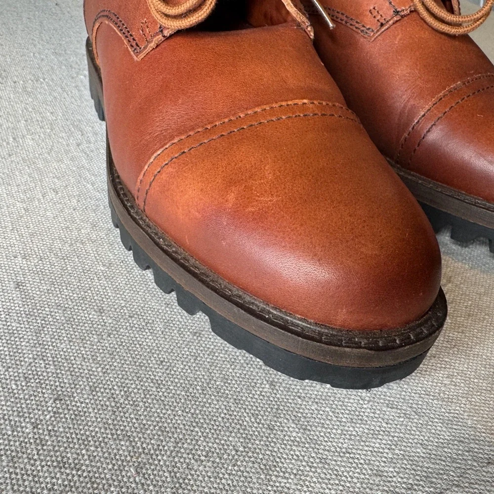 Patina Footwear Mens Leather Cap Toe Combat Boots Brown BP2123691 Size 9.5